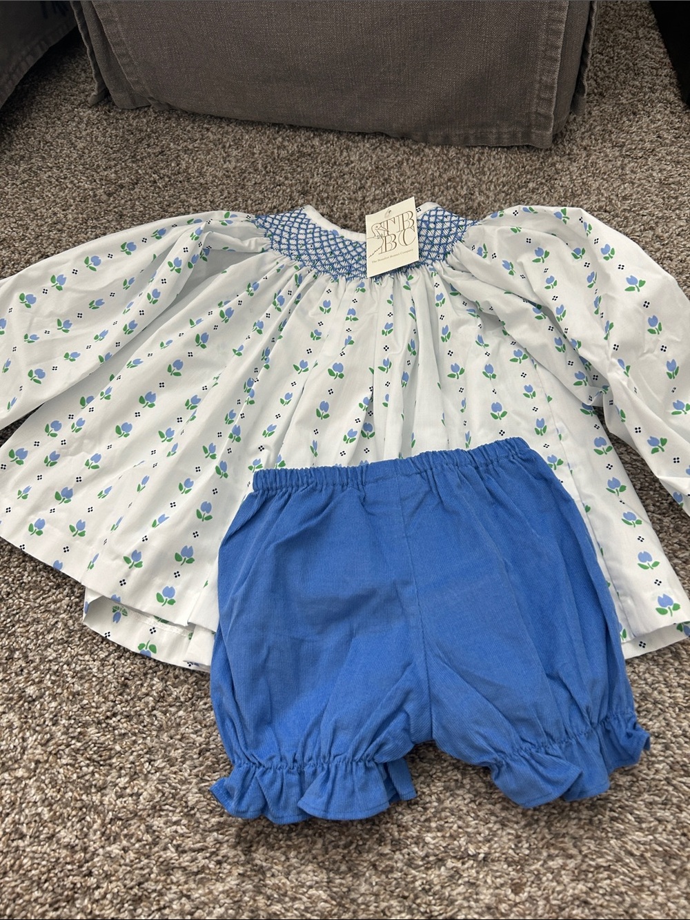NWT TBBC Smocked Floral Top with Blue Bloom Bloomer Set